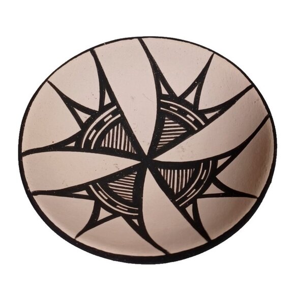 Signed Acoma Pottery Bowl By Dean Reano 2.5" Off-White & Black Cross Native Amer - Picture 2 of 5